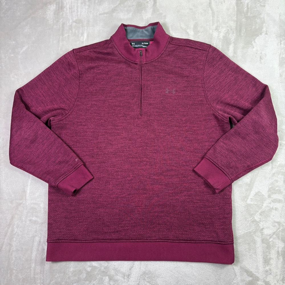 Under Armour Sweatshirt Mens XL Burgundy 1/4 Zip Long Sleeve Loose Fit Cold Gear